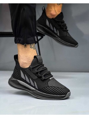 Wipper Tabanlı Tasarım Ortopedik Unisex Sneaker Hafif ve Su Geçirmez Siyah - Füme Ayakkabı