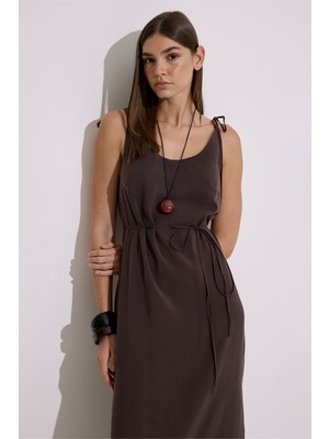 Modal Askılı Rahat Elbise Acı Kahve
