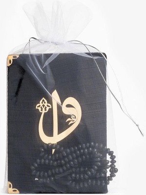 Gül Kokulu Tesbih + Yasin Hediye Seti (Çanta Boy, Tül Keseli, Siyah)