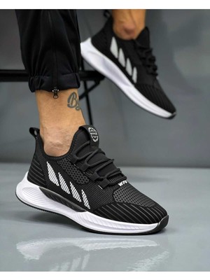 Wipper Tabanlı Tasarım Unisex Ortopedik Hafif Su Geçirmez Sneaker Spor Ayakkabı Siyah - Beyaz