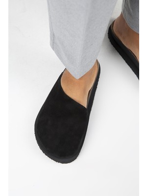 Manijero Ateshi Kadın Deri Hakiki Deri Düz Sabo Siyah Terlik