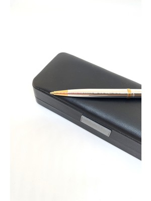 Metalik Gümüş ve Altın Detaylı Tükenmez Kalem - Şık Kutu Dahil