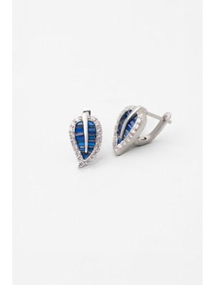 Safir Işıltısı 18 Ayar Beyaz Altın Kaplama Gümüş Küpe