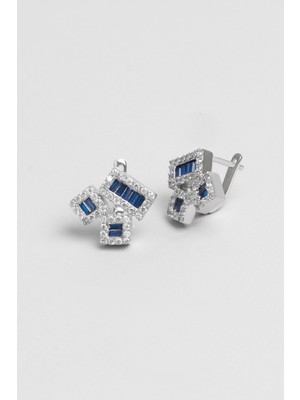 Geometrik Yakamoz 18 Ayar Beyaz Altın Kaplama Gümüş Küpe