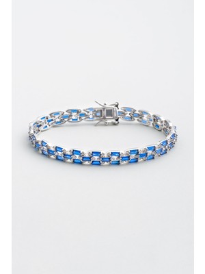 Renkli Avangard 18 Ayar Beyaz Altın Kaplama Gümüş Tasarım Bileklik