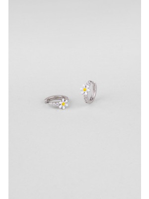 Venedik Papatyası 18 Ayar Beyaz Altın Kaplama Gümüş Küpe