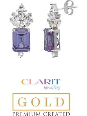Created Alexandrite Taşlı Zümrüt Kesim 14 Ayar Sarı Altın Küpe