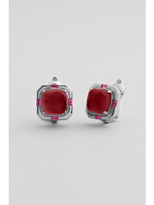 Doğadaki Renkler 18 Ayar Beyaz Altın Kaplama Gümüş Tasarım Küpe