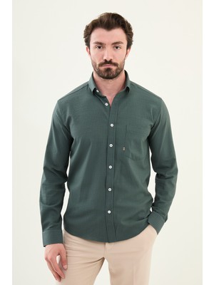 MCR Desenli Slim Fit Cep Detaylı Uzun Kollu Erkek Gömlek