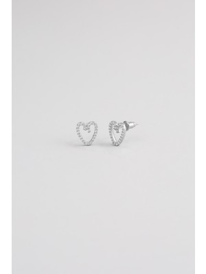 Büyülü Kalp 18 Ayar Beyaz Altın Kaplama Gümüş Kalp Küpe