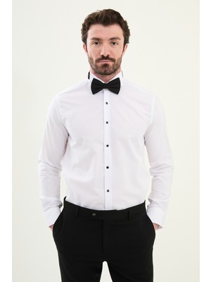 Düz Beyaz Slim Fit Ata Yaka %100 Pamuk Erkek Gömlek