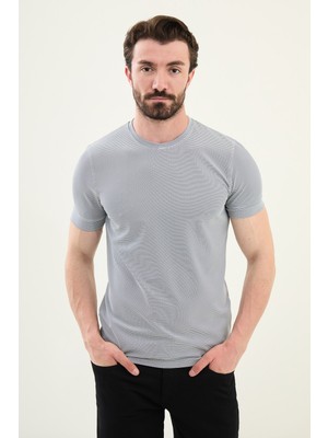 Çizgili Siyah Slim Fit Bisiklet Yaka Erkek T-Shirt