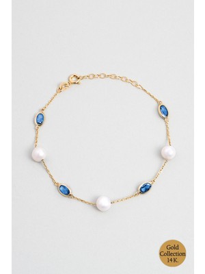 Doğal Inci Işıltısı 14 Ayar 19 cm Sarı Altın Bileklik