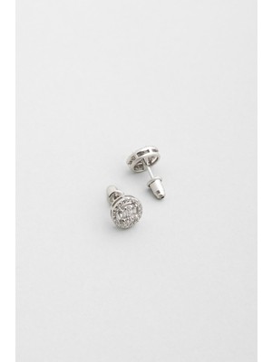 Işıltılı Aura 18 Ayar Beyaz Altın Kaplama Gümüş Baget Küpe