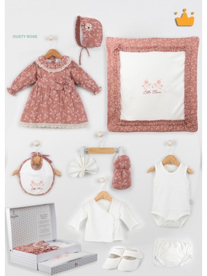 Özel Kutulu 9'lu 3-6 Ay Yenidoğan Kız Bebek Hediyesi Hastane Çıkışı Doğal %100 Pamuk Müslin 15346