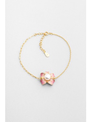 Inci Çiçeği 18 Ayar Sarı Altın Kaplama 20 cm Gümüş Bileklik