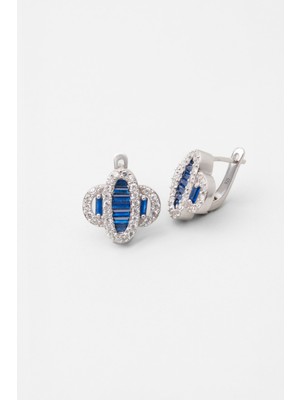 Mavi Yakamoz 18 Ayar Beyaz Altın Kaplama Gümüş Küpe