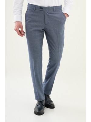 Desenli Lacivert Slim Fit Klasik Erkek Pantolon
