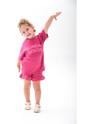 Kabartma Baskılı T-Shirt ve Şort Alt Üst Kız Çocuk Takım (18 Ay-12 Yaş)