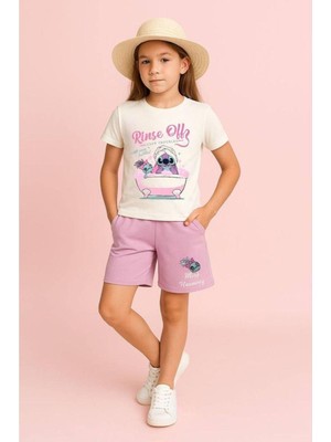 Yeni Sezon Karakter Detaylı Sırt Baskılı T-Shirt ve Şort Alt Üst Kız Çocuk Takım ( 6-14 Yaş)
