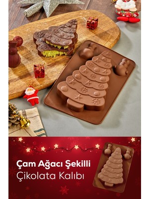 Yılbaşı Temalı Silikon Çam Ağacı Dubai Çikolatası Kalıbı Kahverengi