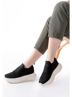 DM-707  Siyah Fileli Beyaz Faillant Taban Taş Aksesuarlı Günlük Spor Ayakkab