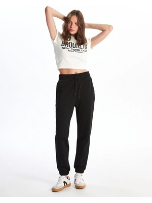 Xsıde Siyah Kadın Beli Lastikli Düz Jogger Eşofman Altı