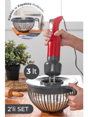 2li Linea Kapaklı Mikser Kabı 3 Litre Siyah