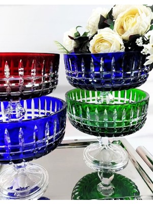 Decostyle Paşabahçe Lizbon Mavi Kristal Dekorlu Kase - Şık Cam Sunumluk ve Şekerlik