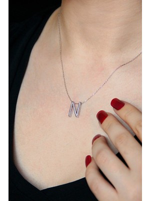 925 Ayar Gümüş N Harfi Kolye - 23090502