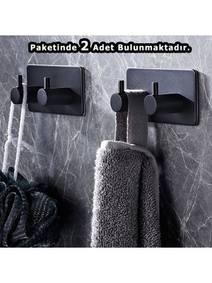 Askılık Yapışkanlı Dikdörtgen Çubuklu 2 Kancalı  Pakette 2 Adet
