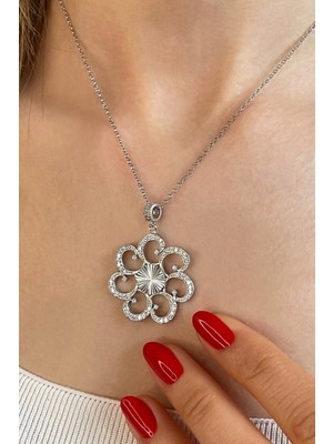 925 Ayar Gümüş Zirkon Taşlı Tasarım Kolye - 23179801