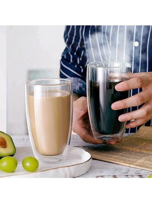 Mithra Life 2 Adet 500ML Çift Cidarlı Isı Yalıtımlı Cam Şeffaf Kupa Bardak MIT1206