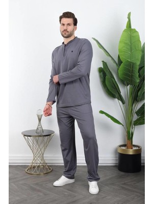 Füme Düğmeli Yaka Erkek Pijama Takımı E7333