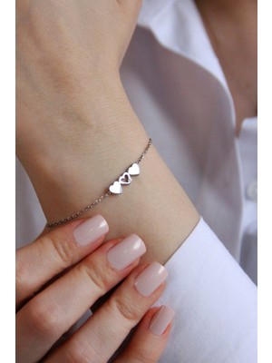 925 Ayar Gümüş Kalp Dizisi Bileklik - 45097001