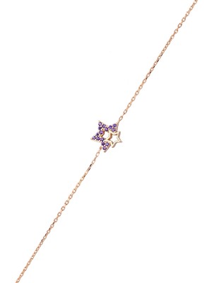 925 Ayar Gümüş Mor Taşlı Rose Yıldız Bileklik - 45100701