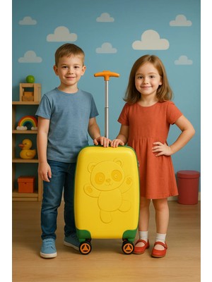 Wexta WX-414 Sarı Panda Çocuk Valizi - Yüksek Darbe Direncine Sahip Eğlenceli Tasarım