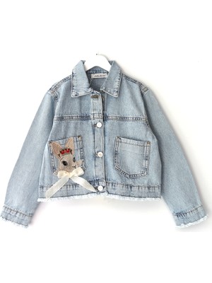 Nakışlı Etek Ucu Püsküllü Cepli Kız Çocuk Crop Denim Ceket Kız Kot Mont 001-0002104