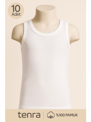 Sedef Yıldızı Beyaz Askılı Çocuk Atlet 10 Adet %100 Pamuk