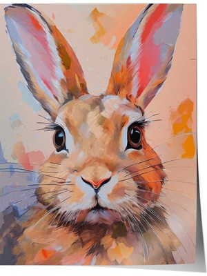 Çerçevesiz Poster, Tavşan Illüstrasyonu – Pastel Renkler, Çocuk Odası Dekoru Poster No: 112566