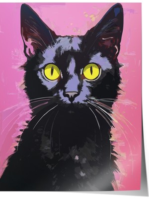 Çerçevesiz Poster, Parlak Gözlü Kedi – Modern Illüstrasyon, Genç Odası Dekoru Poster No: 112666