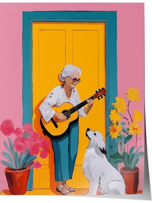 Çerçevesiz Poster, Kapı Önünde Gitar Çalan Adam, Genç Odası Dekoru Poster No: 112465