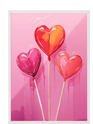 Beyaz Çerçeveli Tablo, Kalp Balonlar – Romantik Hediye, Yatak Odası Dekoru Poster No: 112939