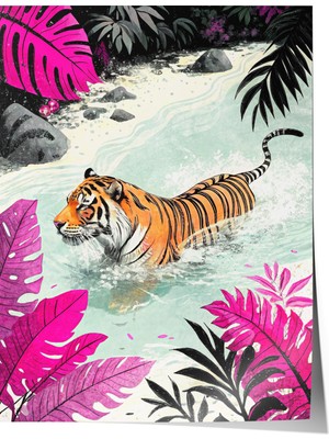 Çerçevesiz Poster, Tropik Kaplan – Renkli Çizim, Genç Odası Dekoru Poster No: 113125