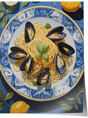 Çerçevesiz Poster, Midye Tabak – Deniz Esintisi, Mutfak Dekoru Poster No: 113234