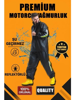 Premium Motorcu Kurye Yağmurluk Takım Su Geçirmez Pvc Kumaş Reflektörlü Tübitak Onaylı - Siyah