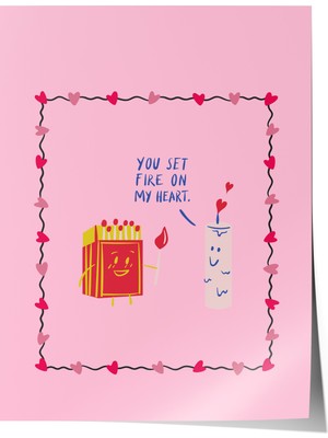 Çerçevesiz Poster,minimal Aşk Illüstrasyonu – Pembe Tonlar, Genç Odası Dekoru Poster No: 112941