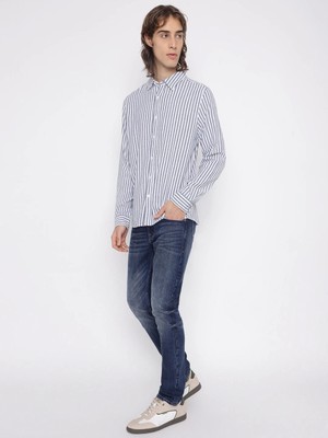 Guess Parker Erkek Mavi Keten Karışımlı Gömlek M5YH16WHC20-F7IX