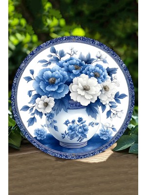 Dekoratif Mavi Beyaz Çiçek Desenli Uv Baskılı Mdf Duvar Süsü – 33X33 cm & 20X20 cm DT122