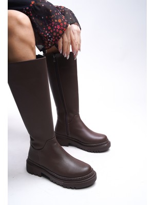 Riccon Kadın Çizme Vegan Deri Kısa Topuklu Kahverengi 0012360 Rahat Taban ve Şık Tasarım